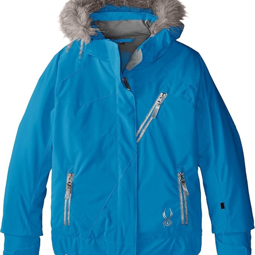 Spyder Girls Youth 8 Blue Lola Fur Lined Hooded Winter Ski Snow Jacket